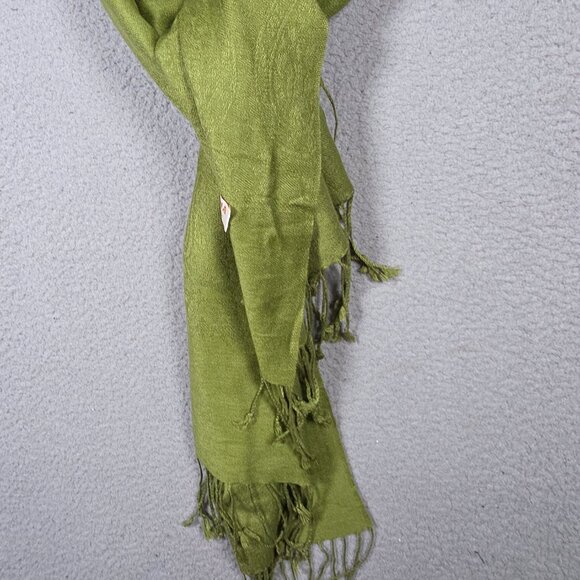 Pashmina Wrap Scark Womens OS 56x66 Green Pashmina Silk Floral Knit Lightweight - Picture 7 of 9